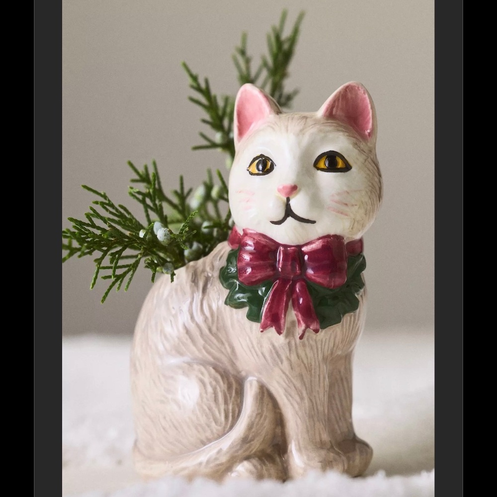 NWT Anthropologie Festive Vintage-Inspired Animal Stoneware Vase FESTIVE CAT